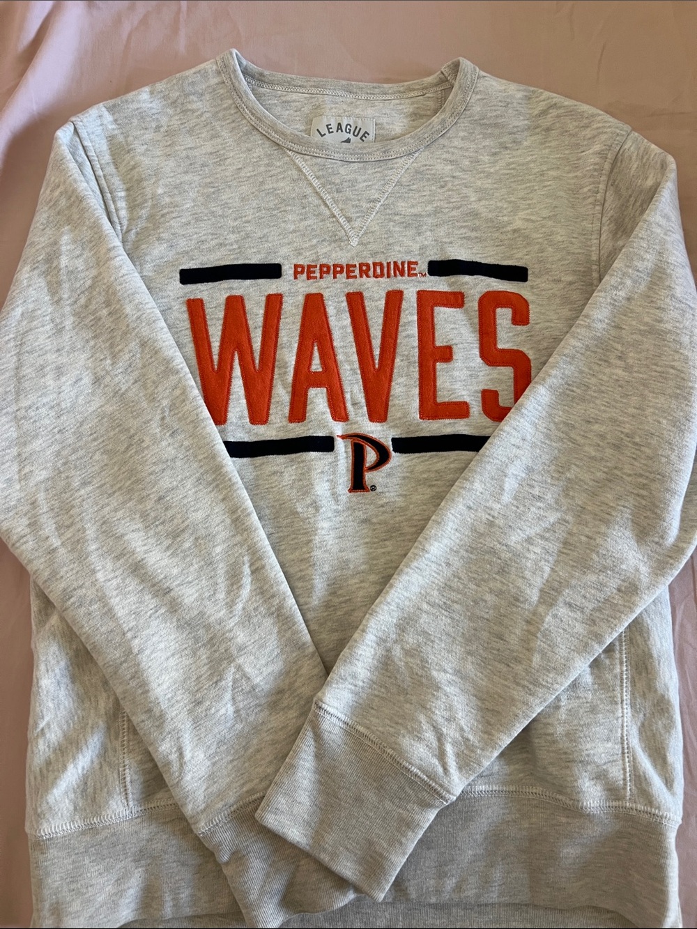 Pepperdine Crewneck with Orange WAVES and Black Accents